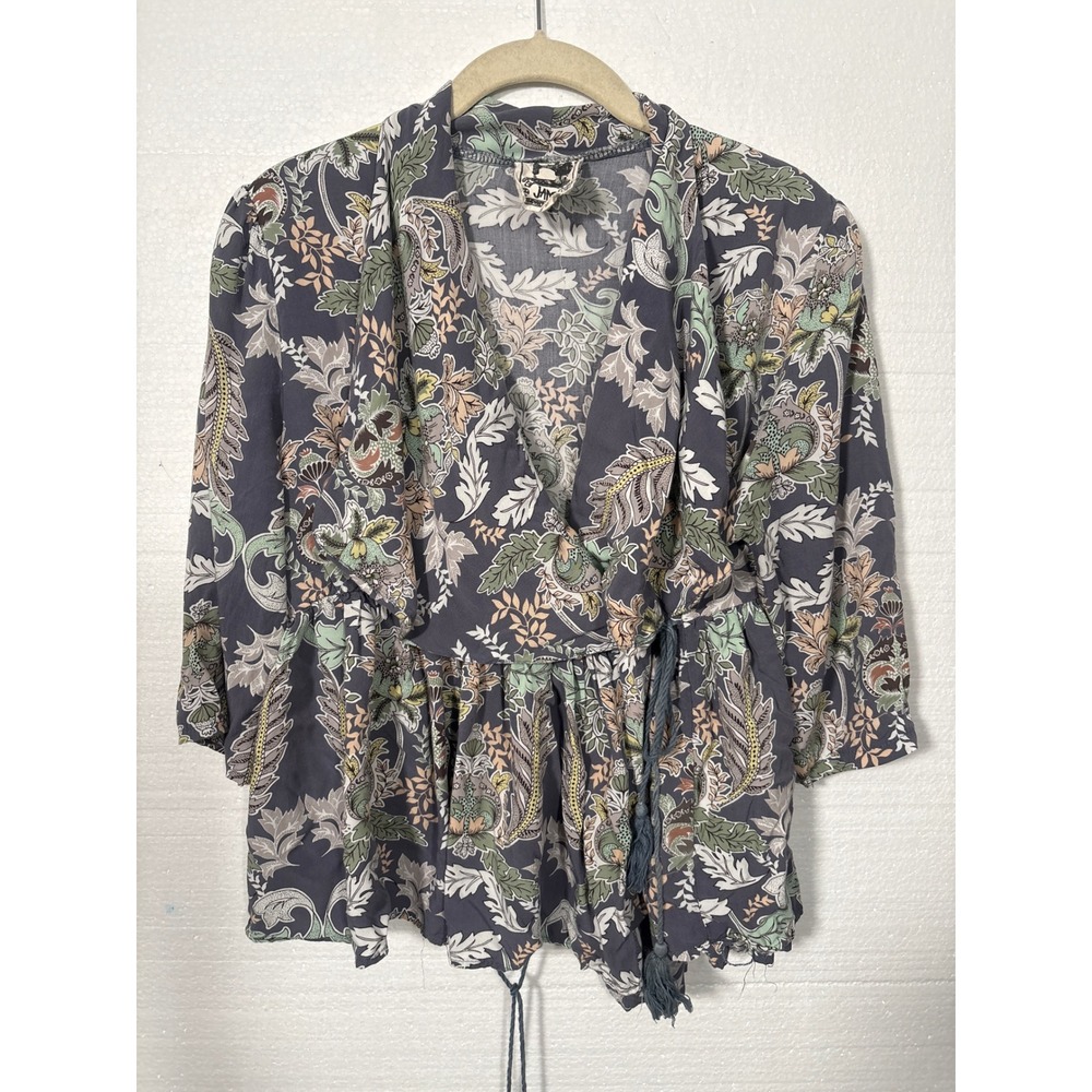 JAASE Paisley Boho Kimono Cardigan 100% Rayon Tassel Tie Size M
